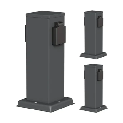 Abbildung von ledscom.de 3 Stück Garten Steckdosensäule Polly für außen, IP44, 2 Fach, Edelstahl, anthrazit, eckig, 27 cm