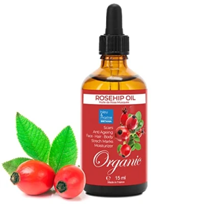 Abbildung von Bleumarine Bretania Bio Hagebuttenöl Kaltgepresst 15ml 100% Rein Haut, Haare, Schwangerschaftsstreifen, Faltenpflege Vitamin C &amp; Fettsäuren