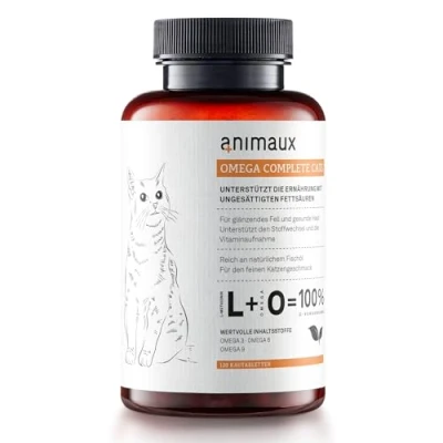 Abbildung von animaux Omega Complete Cats 120 Kautabletten für Katzen Fischöl reich an 3, 6 &amp; 9 Fettsäuren den Stoffwechsel, Knochenaufbau Herz Kreislauf, Leckerli mit Lachsöl Haut Fell