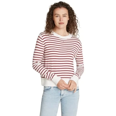 Abbildung von Tommy Jeans Damen Pullover Essential Crew Neck Rundhalsausschnitt, Mehrfarbig (Red / White Stripe), L