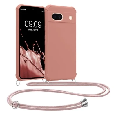 Abbildung von kwmobile Necklace Case kompatibel mit Google Pixel 8a Hülle Cover Kordel zum Umhängen Silikon Schutzhülle Perlmutt