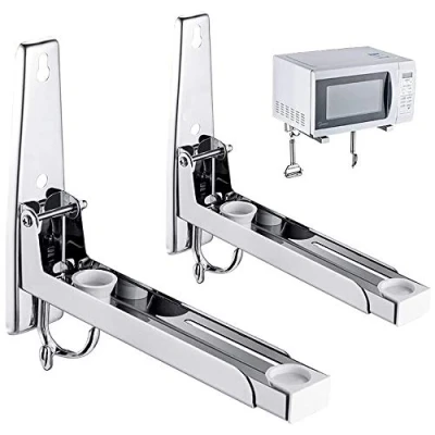 Abbildung von 2 Stück Mikrowellenhalterung Wand aus Edelstahl, Universal Mikrowellen Halterung,Mit Haken,Faltbare Mikrowelle Ständer Halter, für Mikrowelle, Backofen