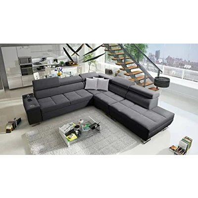 Abbildung von All4All Ecksofa mit Schlaffunktion Margo IX 283x298 cm Schlafsofa Bettkasten Wohnlandschaft in L Form XXL Sofa Groß Seite rechts Strukturstoff Dunkelgrau 26