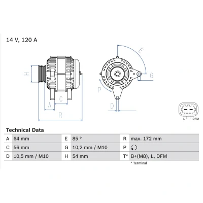 Abbildung von BOSCH 0 986 049 990 Lichtmaschine 14V 120A OPEL: Zafira B, Astra H Caravan, Schrägheck