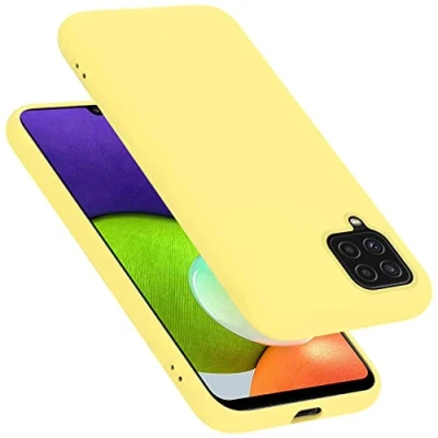 Abbildung von Cadorabo Hülle kompatibel mit Samsung Galaxy A22 4G / M22 M32 Handyhülle für Case aus flüssigem Silikon stoßfeste dünne TPU Schutzhülle Liquid GELB