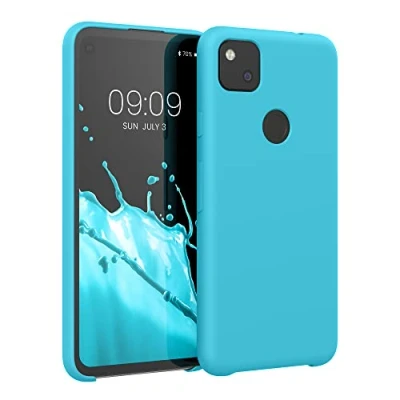 Abbildung von kwmobile Hülle kompatibel mit Google Pixel 4a Silikon Handy Case Handyhülle weiche Oberfläche kabelloses Laden Meerblau