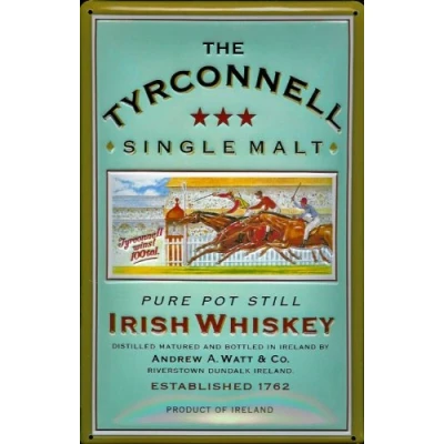 Abbildung von Buddel Bini Versand Blechschild Nostalgieschild Tyrconnell Whiskey Pferderennen Pferde Retro Schild Werbeschild