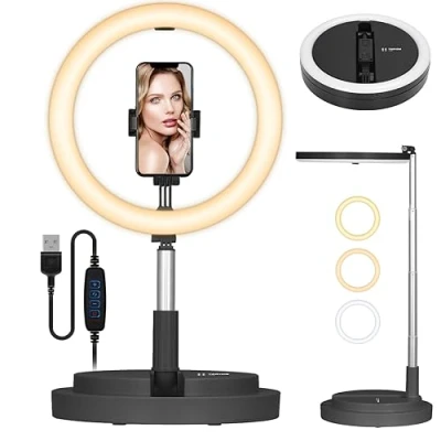 Abbildung von TARION Ringlicht mit Stativ LED Ringleuchte: Tisch Ring Light 11,8 Zoll Ringlampe Lichtring Faltbare Ringlight Handyhalterung Handy für Smartphone Video Fotografie Live Steaming(Schwarz)