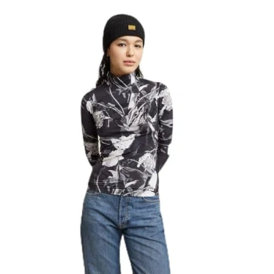 Abbildung von G STAR Printed MOCK SLIM FIT Langarmshirt Black liquid, Damen, Größe: Medium, liquid