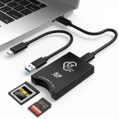 Abbildung von CFexpress/SD Kartenleser USB C, Dual Slot 3.2(10Gbps) CFexpress Typ B Adapter kompatibel mit Android/Windows/Mac OS/Linux, C auf C/USB A Kabel