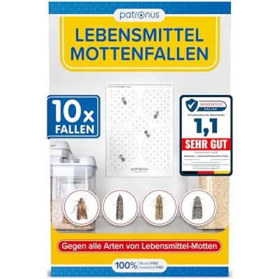 Abbildung von Lebensmittelmotten Falle [10 Stück Vorteilspack] Mottenfalle gegen Lebensmittel Motten mit maximaler Lockwirkung Pheromonfalle Hochleistungs Leim zur Befallsermittlung
