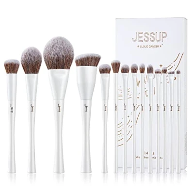Abbildung von Jessup Pinselset Makeup Pinsel Set 14 Stk Make Up Kosmetikpinsel Schminkpinsel Gesichtpinsel Augenpinsel Puder Foundation Concealer Rouge Contour Lidschatten Blending Perlweiß T343