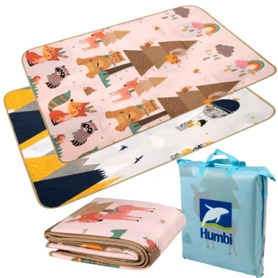 Abbildung von Humbi Spielmatte Baby, Krabbelmatte, EPE Schaumstoff, Doppelseitig, Rollbar, Abwaschbar, Extra Größe, Teppich Babymatte, rutschfest, 150 x 180 cm Bergtiere
