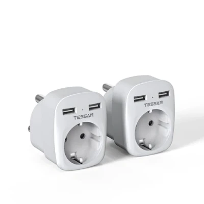 Abbildung von TESSAN 2 Pack Adapter Südafrika mit USB, 3 in 1 Reiseadapter Südafrika, Fach Steckdosenadapter 2500W Reisestecker Namibia, Typ M für Lesotho