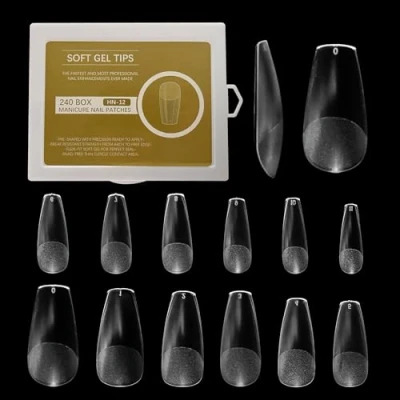 Abbildung von UBRAVE 240 Stück /12 Größen,Kurze Coffin Nagelspitzen,No File Fake Nagel Pre Buff Nagelspitzen Tips,nageltips Vorpolierte Künstliche Nagelspitzen,Pre Shaped Halbmatt tips