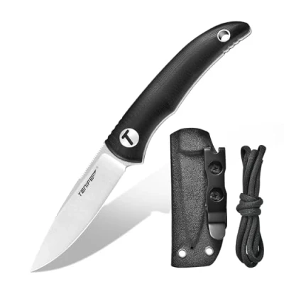 Abbildung von TONIFE Nova Neck Knife mit Scheide Lanyard und Clip, 68mm Feststehendes Klinge Kleine Hals Messer für Outdoor Edc (Schwarz+Satin)