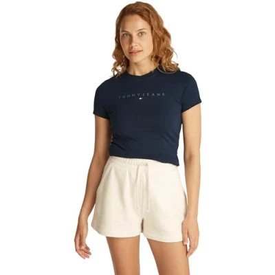 Abbildung von Tommy Jeans Damen T Shirt Kurzarm Tonal Linear Tee Slim Fit, Blau (Dark Night Navy), S