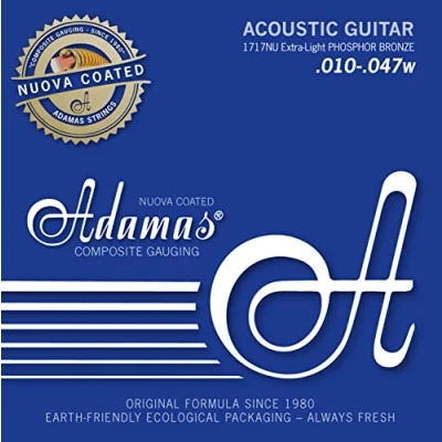 Abbildung von Adamas Saiten für Akustikgitarren Nuove Phosphor Bronze beschichtet, massives Messing Ball end, Extra Light .010 .047