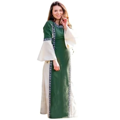 Abbildung von Leonardo Carbone Ritter Kostüm Mittelalterliches Kleid mit Bordüre &quot;Sophie&quot; Natur/Grün S