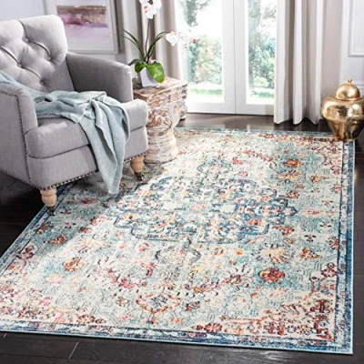 Abbildung von SAFAVIEH Boho Teppich für Wohnzimmer, Esszimmer, Schlafzimmer Madison Collection, Kurzer Flor, Marineblau und Hellblau, 122 X 183 cm