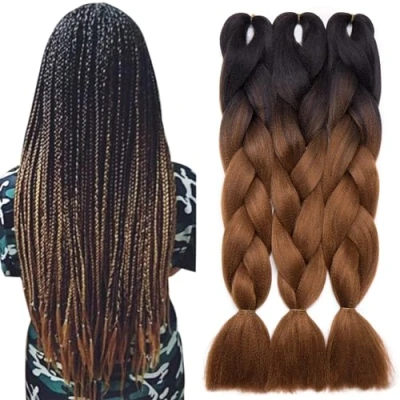Abbildung von TESS Braids Extensions Braun 60 cm, Jumbo Kanekalon Kunsthaar Zum Einflechten Box Haarverlängerung Zopf 100g/Bündel Ombre Haar Extension (1 Stück #22 Braun/Schwarz)