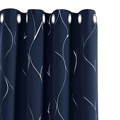 Abbildung von Deconovo Verdunkelungsvorhänge mit Ösen, Moderne Gardinen, Wohnzimmer Vorhang für Junge, 229x168 cm(HöhexBreite), Dunkelblau, 2er Set