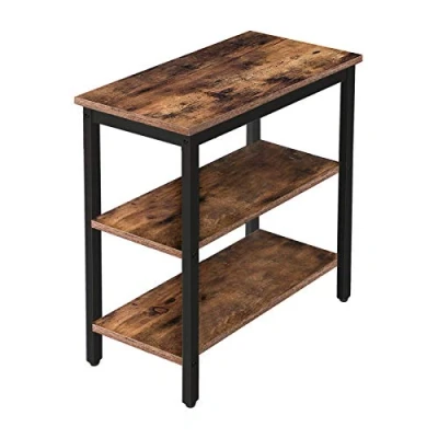 Abbildung von HOOBRO Beistelltisch, Nachttisch mit 3 Ablage, Sofatisch Industriestil, Nachtschrank, Schlafzimmer, Wohnzimmer, Küche, Einfach zu montieren, Metallrahmen, Vintage, Dunkelbraun EBF14BZ01