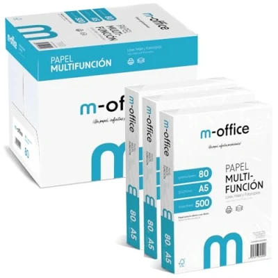 Abbildung von A5 Papier, 80 g, 8 Packung mit 500 Blatt, Multifunktionspapier für Inkjet und Laserdrucker, Blätter, 148 x 210 mm, ideal Büro Zuhause · m office (4000 Blatt)