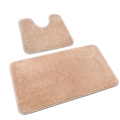 Abbildung von Rururug Badezimmerteppich Set 2 Teilig, Weiche Mikrofaser Badezimmermatte und wc Vorleger mit Ausschnitt, rutschfeste Badematte Beige, Waschbar Badvorleger Set, 50x80+50x40 cm