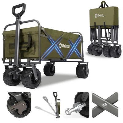 Abbildung von Sekey Bollerwagen Faltbar Transportkarre Strandwagen mit Bremsen Teleskopstange, 10cm Extra Breite Reifen, Tragekraft 200KG, Klassisch 3017