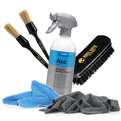 Abbildung von detailmate Allzweckreiniger Set: Koch Chemie Allround Surface Cleaner 500ml + Nuke Guys Reinigungspinsel Small &amp; Large Textilbürste 2X Premium Mikrofasertuch 320GSM
