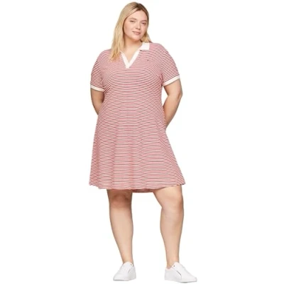Abbildung von Tommy Hilfiger Curve OPEN Placket Freizeitkleid, Damen, Größe: 54, Breton fierce red/ecru