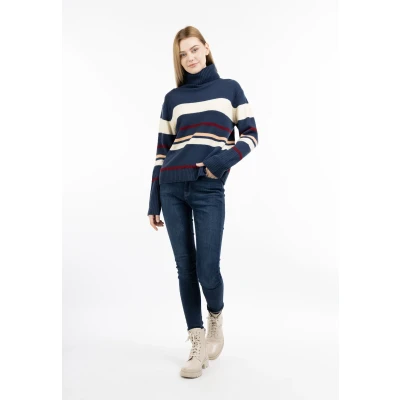 Abbildung von DREIMASTER Maritim Damen Strick Rollkragenpullover XL/XXL / Marine Mehrfarbig 80% Viscose 20% Nylon