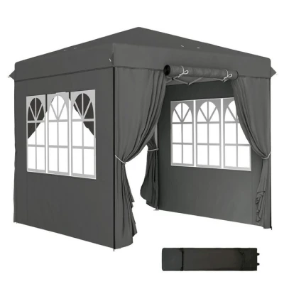 Abbildung von Outsunny Faltpavillon 2,5x2,5m, wasserabweisend stabil winterfest, UV Schutz 50+, faltbar, mit 4 Seitenteilen, (Pop up Pavillon, Partyzelt), Tasche, für Camping, Garten, Dunkelgrau