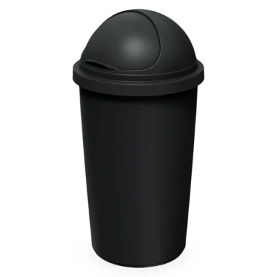 Abbildung von Spetebo Mülleimer XXL Abfalleimer mit Kuppel Deckel schwarz 50 L, Runder Schiebedeckel