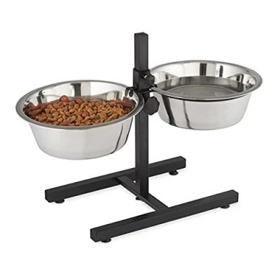 Abbildung von Relaxdays Futterstation Hund, 4,5 l Edelstahlnäpfe, Napfständer höhenverstellbar HBT 42 x 61 29 cm, rutschfest, Silber
