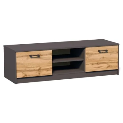 Abbildung von Home Collective TV Schrank 120cm breit Lowboard mit matter Oberfläche Fernsehtisch (abgerundete Kante und Metall Rollschienen Fernsehkommode) 2 Türen 1 Regal, aus laminiertem Board graphit Eiche
