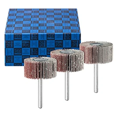 Abbildung von PFERD Fächerschleifer Set F, 3 tlg. Korund Ø40x20mm Schaft ø 6mm A60, 80, 120 44498003 für Feinschliff &amp; Finish