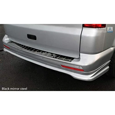 Abbildung von Spiegelschwarz Edelstahl Heckstoßstangenschutz kompatibel mit Volkswagen Transporter T5 2003 2015 (Alle) &amp; T6 / FL 2019 (mit Hecktüren) &#039;Ribs&#039;