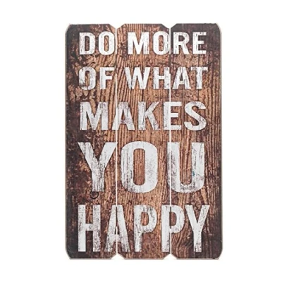 Abbildung von levandeo Wandbild Holz MDF 40x60cm Holzbild Braun Holzschild Spruch Schild Bild Happy Wanddeko Wandobjekt
