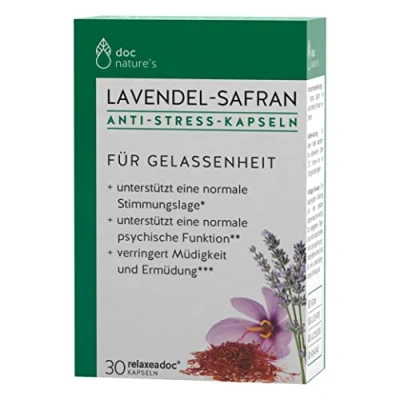 Abbildung von doc nature’s Lavendel Safran Kapseln 30 Stück Anti Stress Nahrungsergänzung mit B Vitamine für Gelassenheit normale Stimmungslage und psychische Funktion