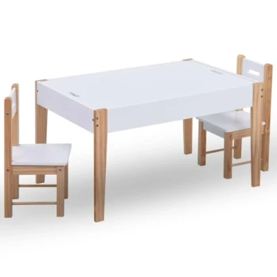Abbildung von vidaXL Kindertisch Set 3 TLG. Kinderstuhl Kindermöbel Kindersitzgruppe Tischset Kinderzimmer 2 Stühle Kreidetafel Tischplatte Schwarz Weiß