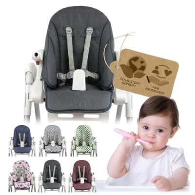 Abbildung von Ersatzbezug Sitzkissen [Bezug für Hochstuhl] kompatibel mit Peg Perego Prima Pappa ZERO3 &amp; SIESTA (meliert grau)