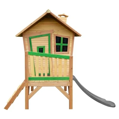 Abbildung von AXI Robin Spielhaus aus FSC Holz mit grauer Rutsche. braun/grün