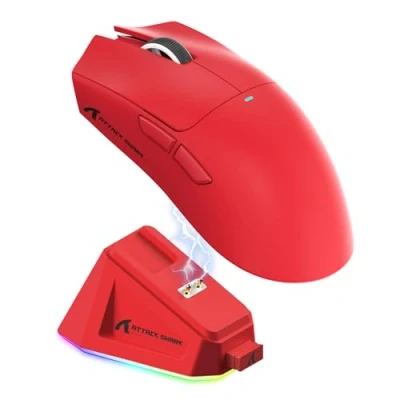 Abbildung von ATTACK SHARK X11 Gaming Mouse mit Magnetic Charging Dock, PixArt PAW3311 Sensor, BT/2.4G Wireless/Wired Mouse, 22000 DPI, Office Mice Gamer for Win11/Xbox/PS/Mac (Red)