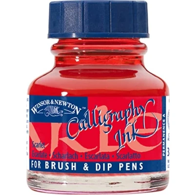Abbildung von Winsor &amp; Newton 1111601 Kalligraphie Tuschen (für Füllfederhalter oder Schreibfedern, untereinander mischbar, lichtecht, beständige Farbe) 30 ml Flasche scharlachrot