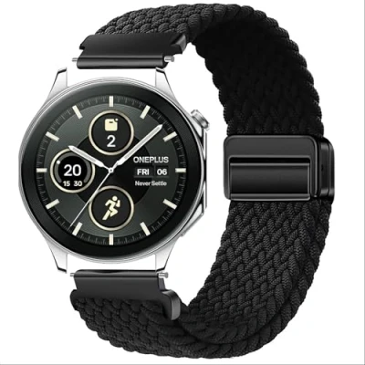 Abbildung von GIOPUEY Armband Kompatibel mit OnePlus Watch 2, Geflochtenes Nylon [Unisex] elastisch Ersatzarmband Black