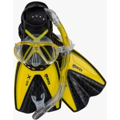 Abbildung von Maske, Schnorchel und Flossen Mares Aquazone Set X One Marea bestehend aus Erwachsene Unisex, Schwarz Gelb, L/XL