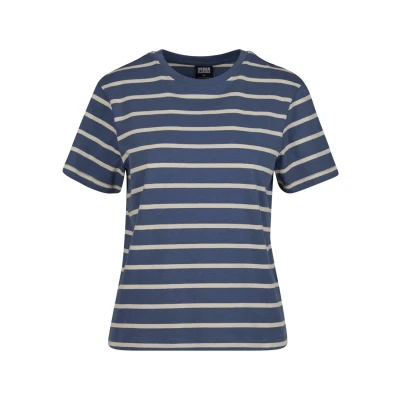 Abbildung von Urban Classics Striped Tshirt print, Damen, Größe: XS, Whitesand vintageblue