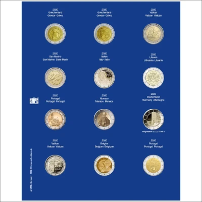 Abbildung von Safe, TOPset, Nachtrag 2 Euro Münzen in Kapseln 2020 Blatt 33 Transp/blauem Vordruckblatt Abm: 185x230 mm. pro Stk.